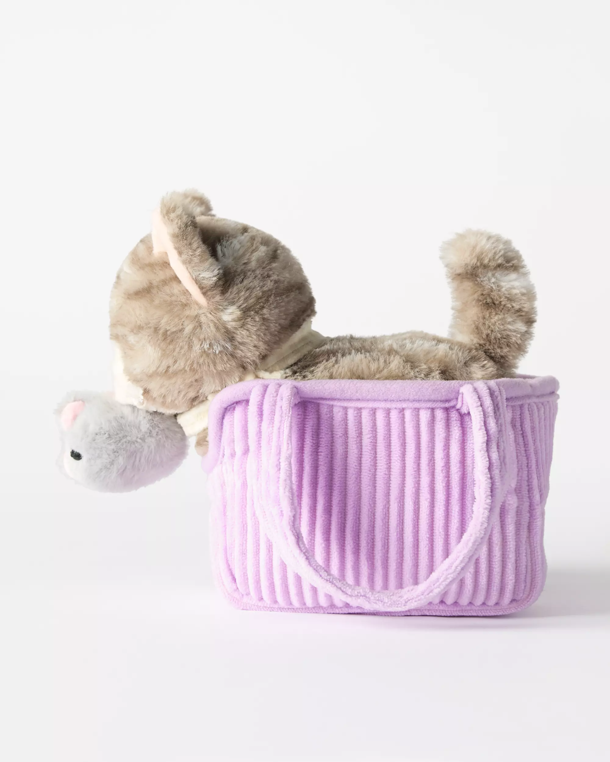 peluche chat dans un sac 21x19x10 cm