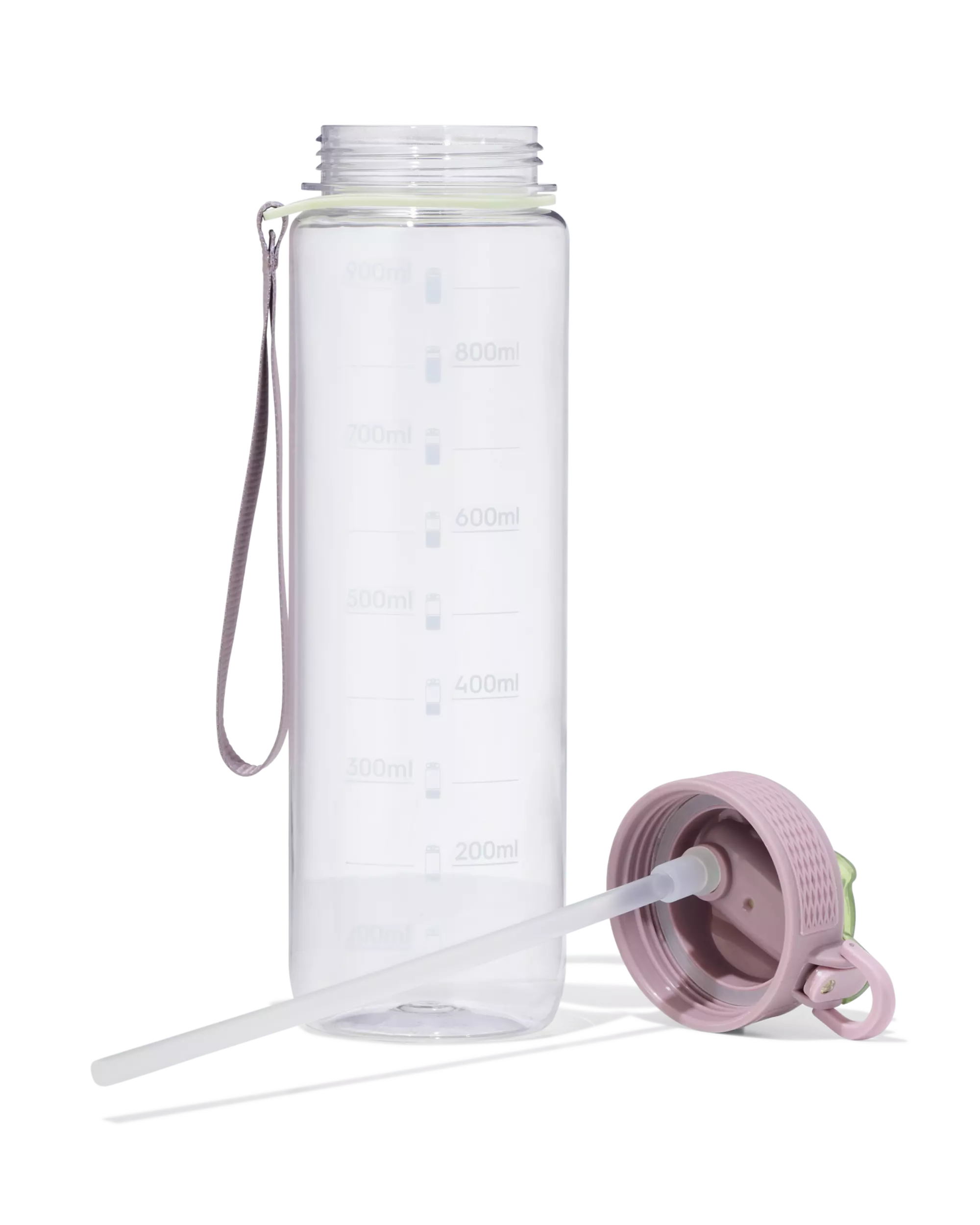 Sportflasche mit Trinkhalm 1 L rosa-grün