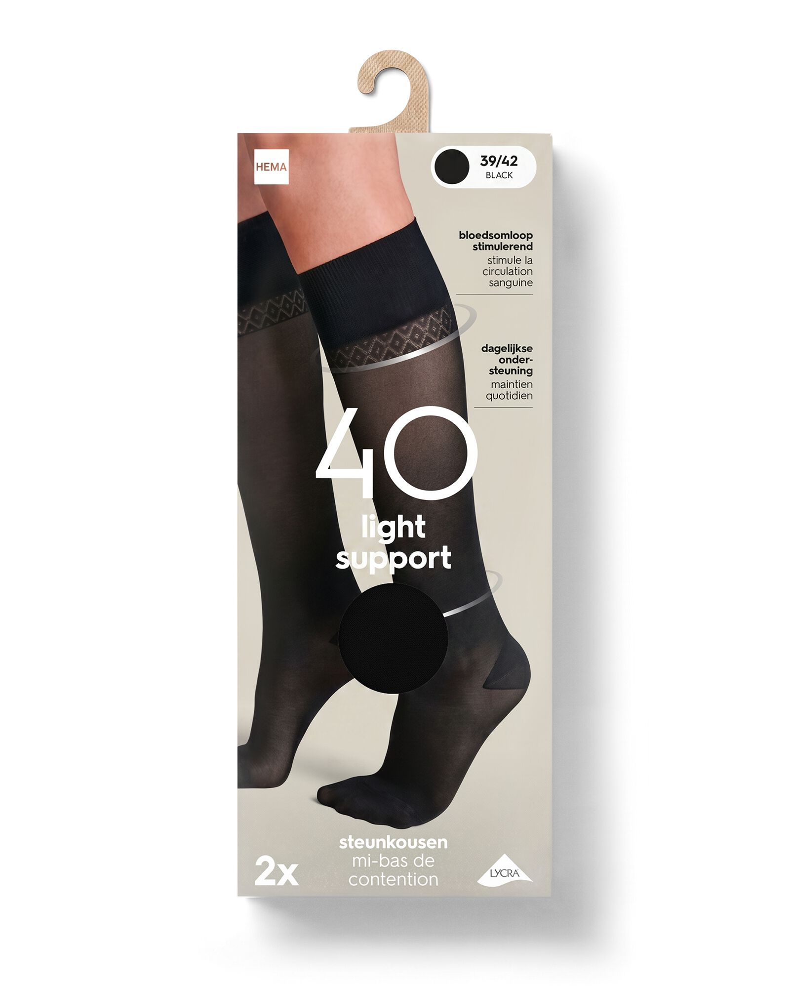 kniekousen light support 40 denier glans - 2 paar zwart zwart - 4042165BLACK - HEMA