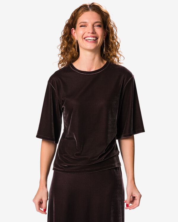 dames top Ovetta velours chocoladebruin chocoladebruin - 36215470CHOCOLATEBROWN - HEMA