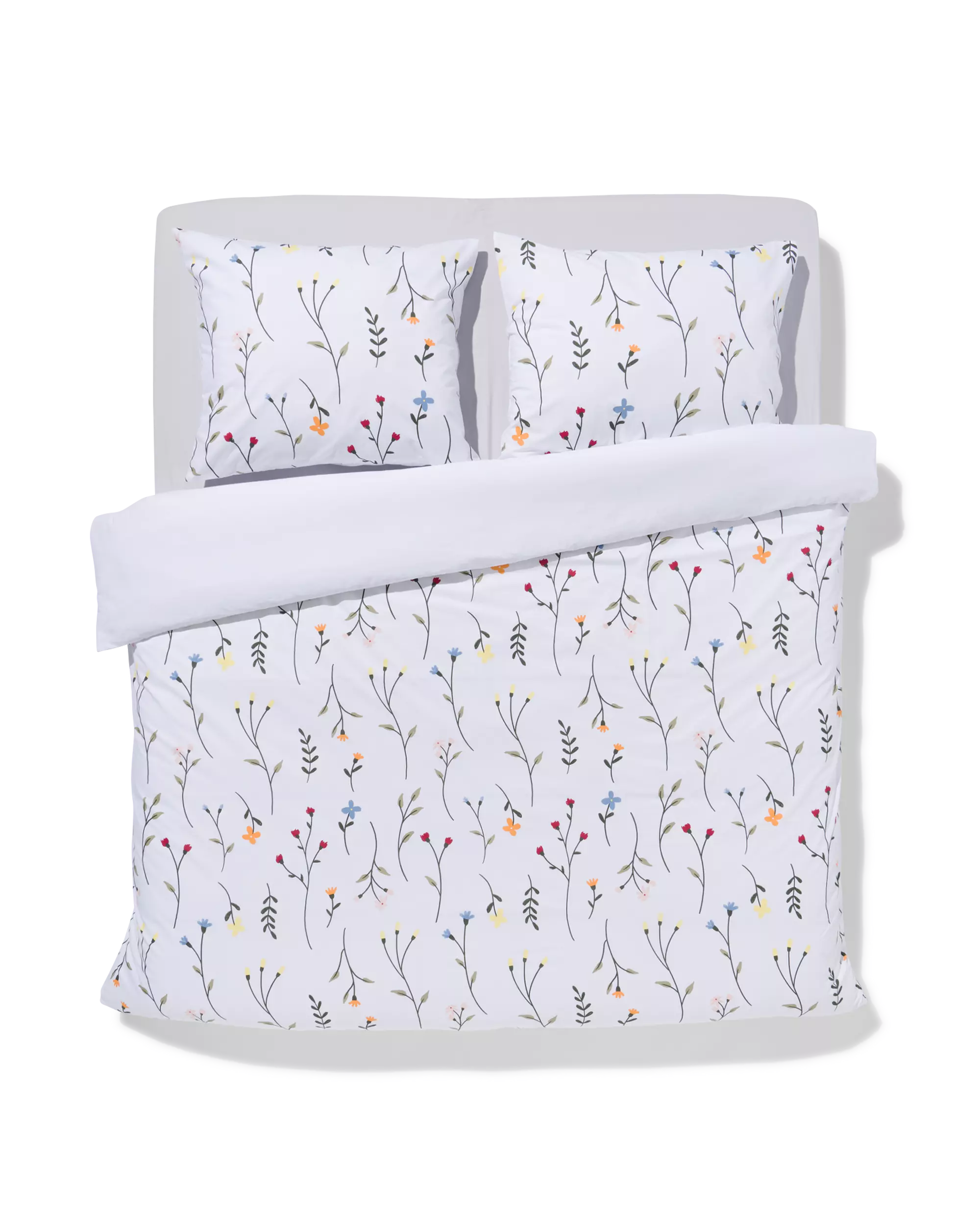housse de couette 240x200/220cm coton doux motif fleurs sauvages blanc