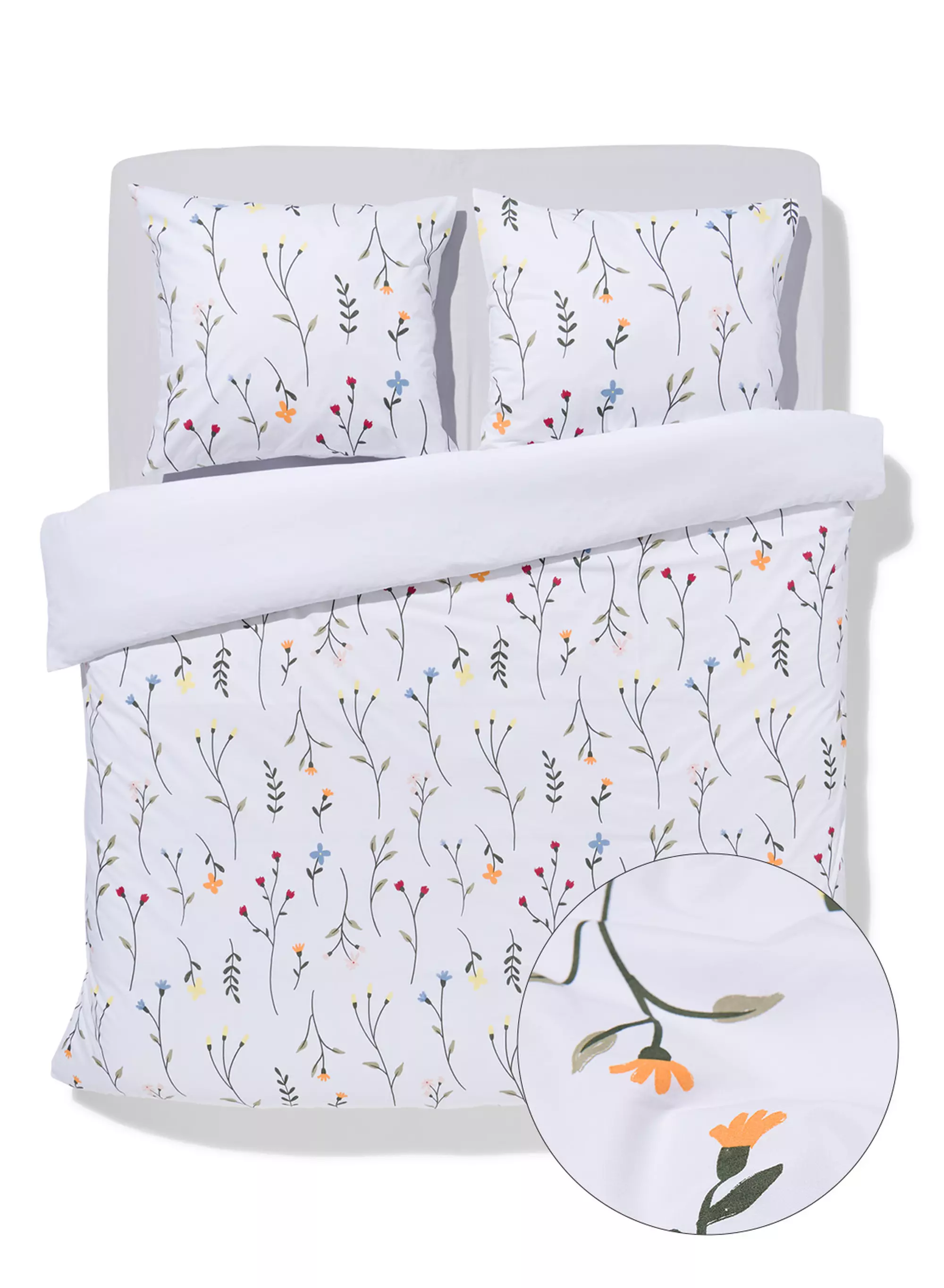 housse de couette 240x200/220cm coton doux motif fleurs sauvages blanc