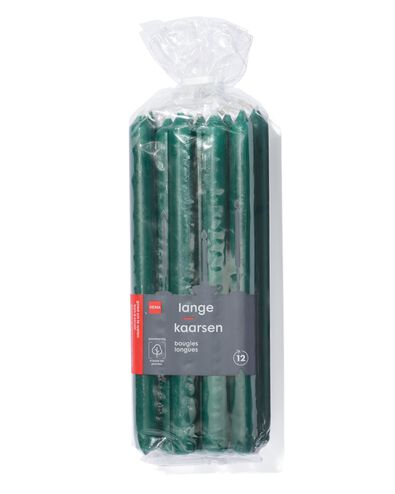 lange huishoudkaarsen &Oslash;2.2x29 donkergroen - 12 stuks donkergroen 2,2 x 29 - 13501852 - HEMA