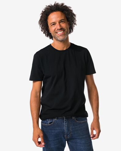 heren T-shirts slimfit o-hals - 2 stuks zwart zwart - 34290570BLACK - HEMA