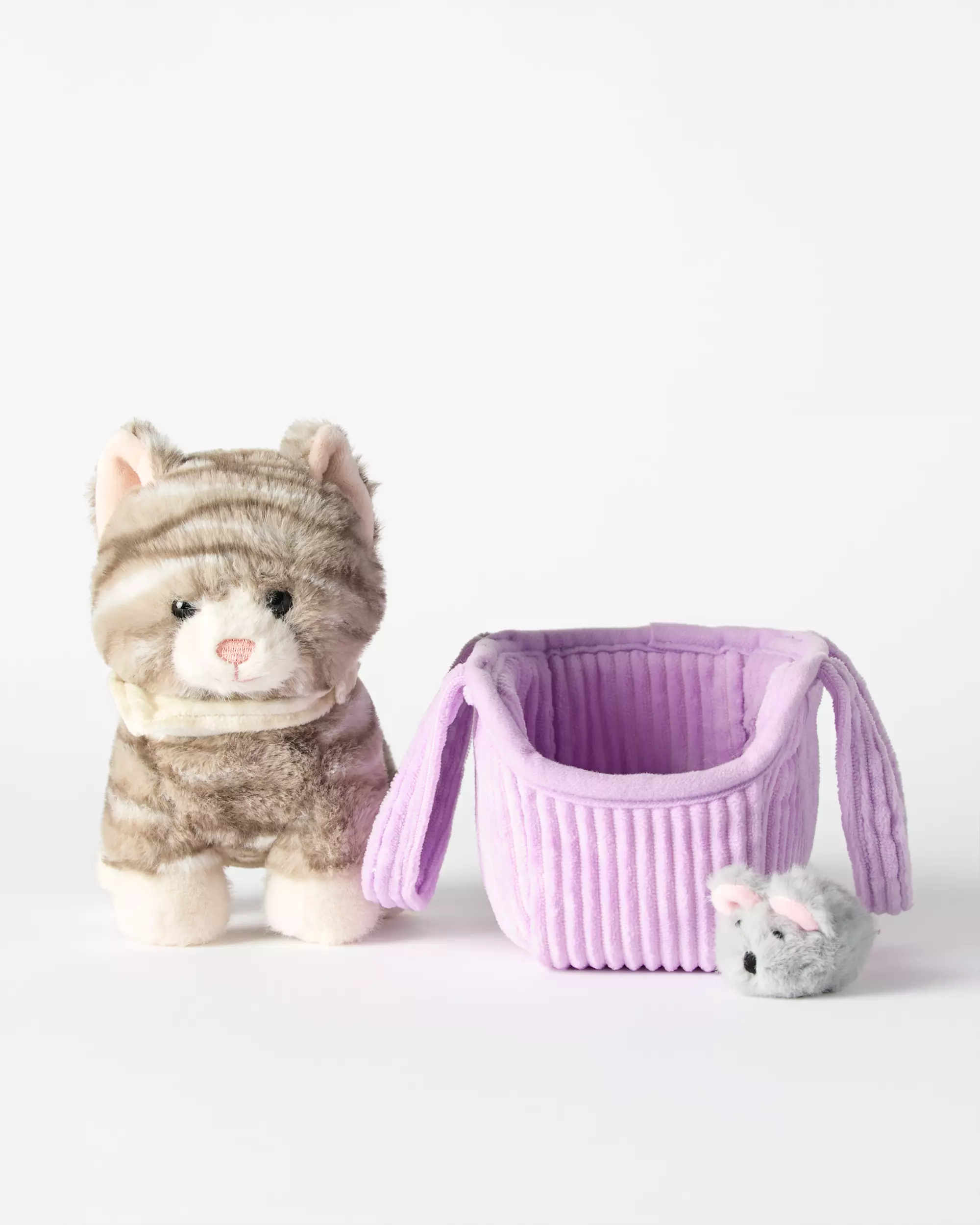 peluche chat dans un sac 21x19x10 cm