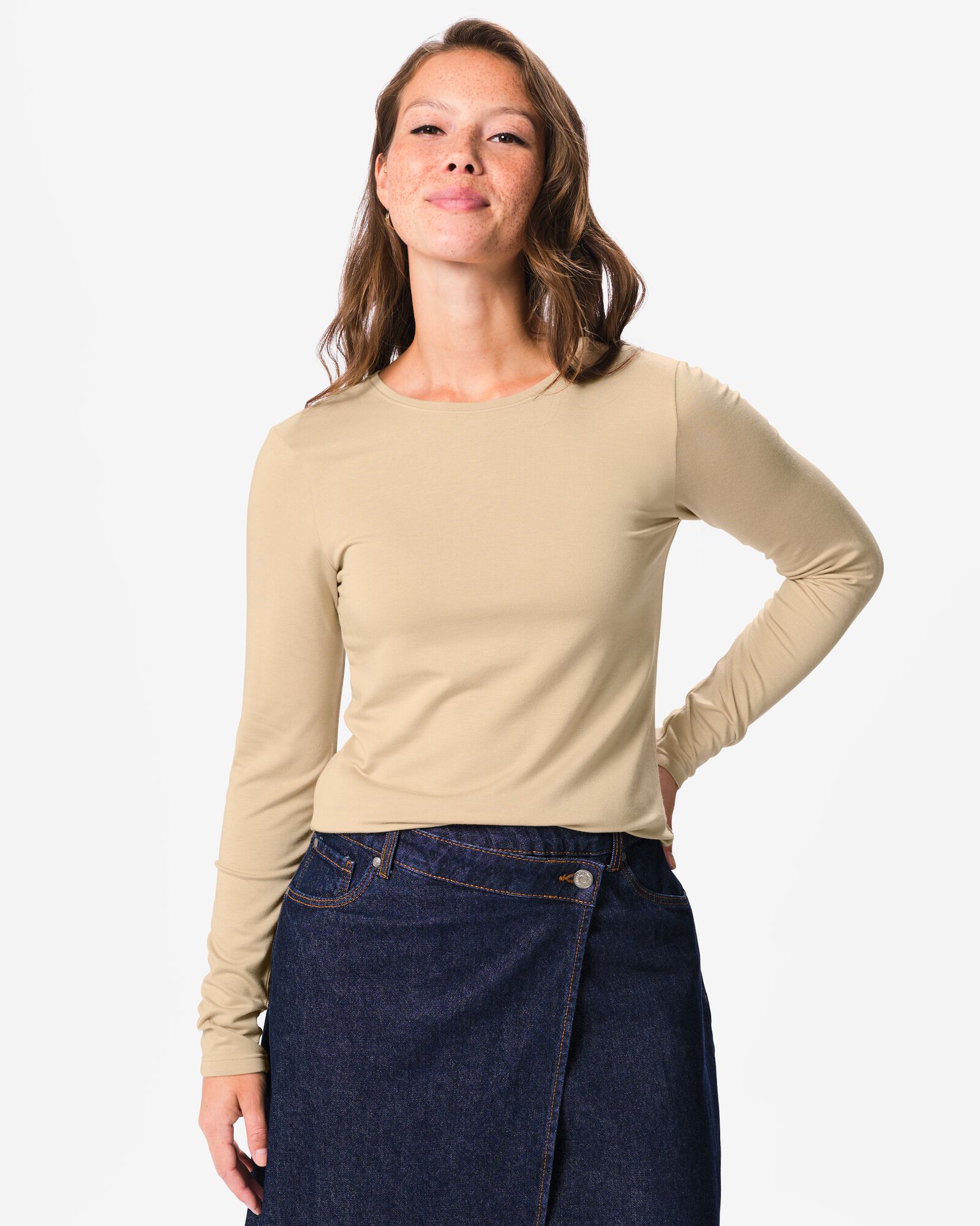t-shirt femme jersey thermique beige beige - 36307490BEIGE - HEMA
