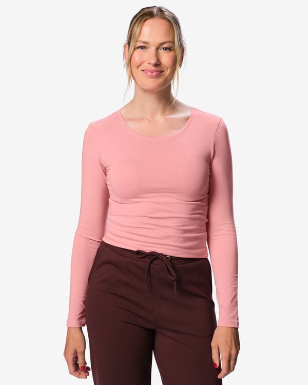 t-shirt femme jersey slim fit col en o rose rose - 36305680PINK - HEMA