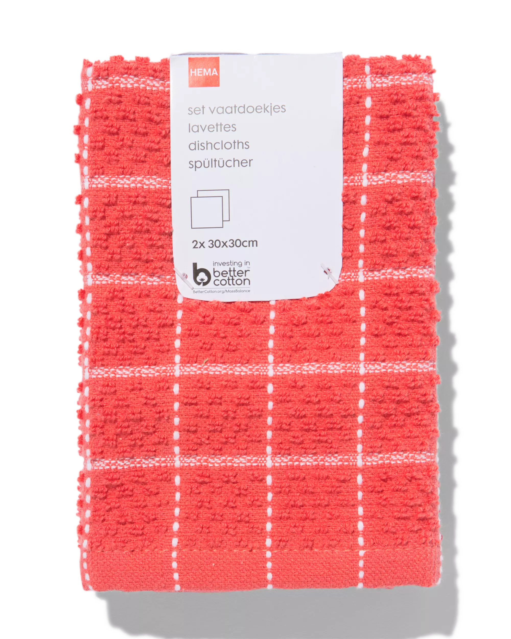 2 lavettes 30x30 coton rouge