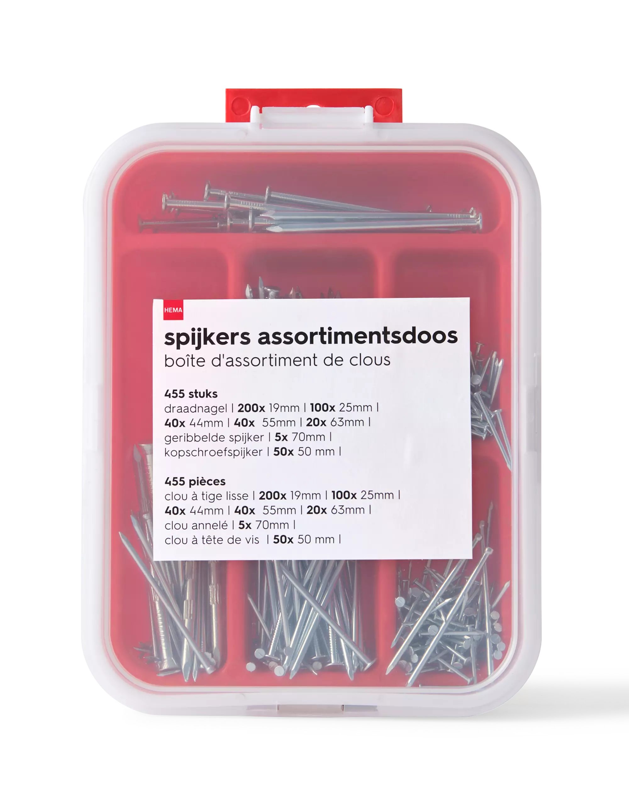 boîte d'assortiment de clous - 455 pièces