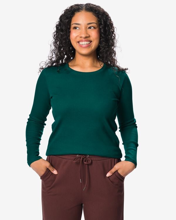 Damen-T-Shirt, gerippt, Baumwolle meergr&uuml;n meergr&uuml;n - 36306290SEAGREEN - HEMA