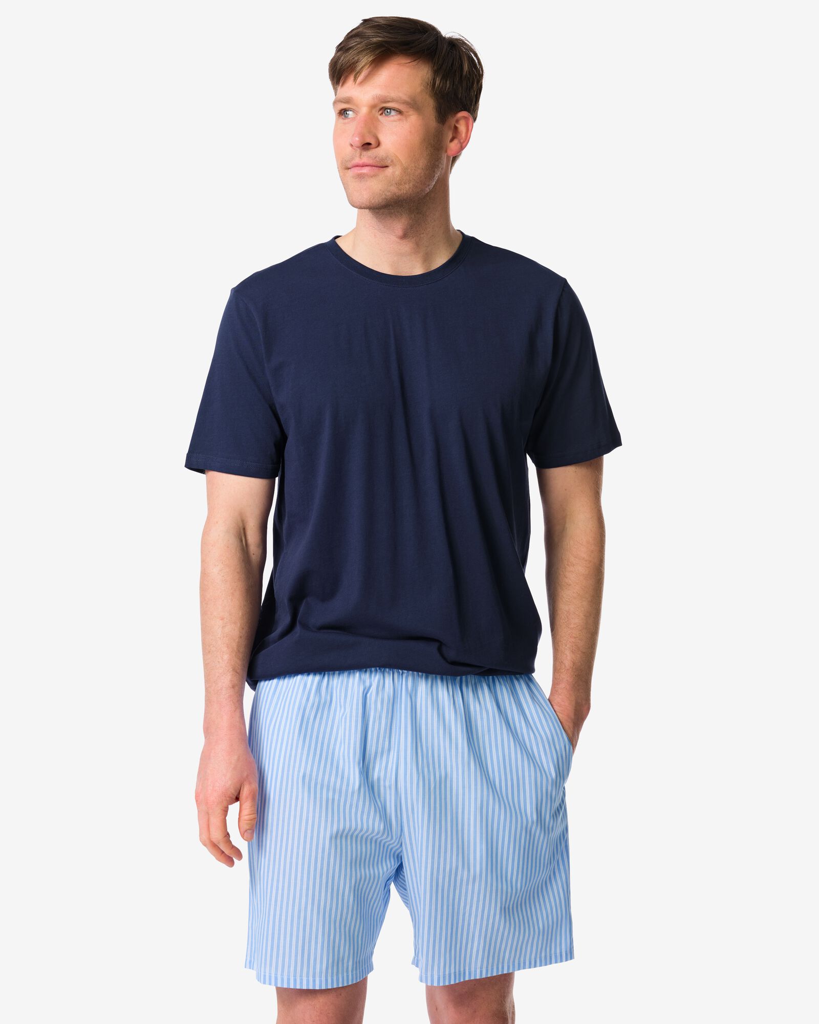 pyjashort homme Philip jersey rayures bleu clair - 23686230LIGHTBLUE - HEMA