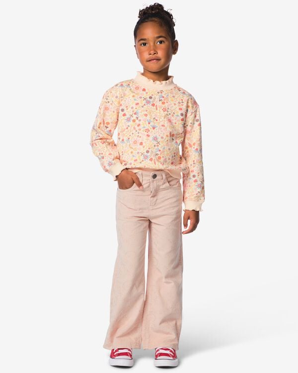 pantalon enfant coupe large velours corduroy fleurs rose rose - 30867607PINK - HEMA