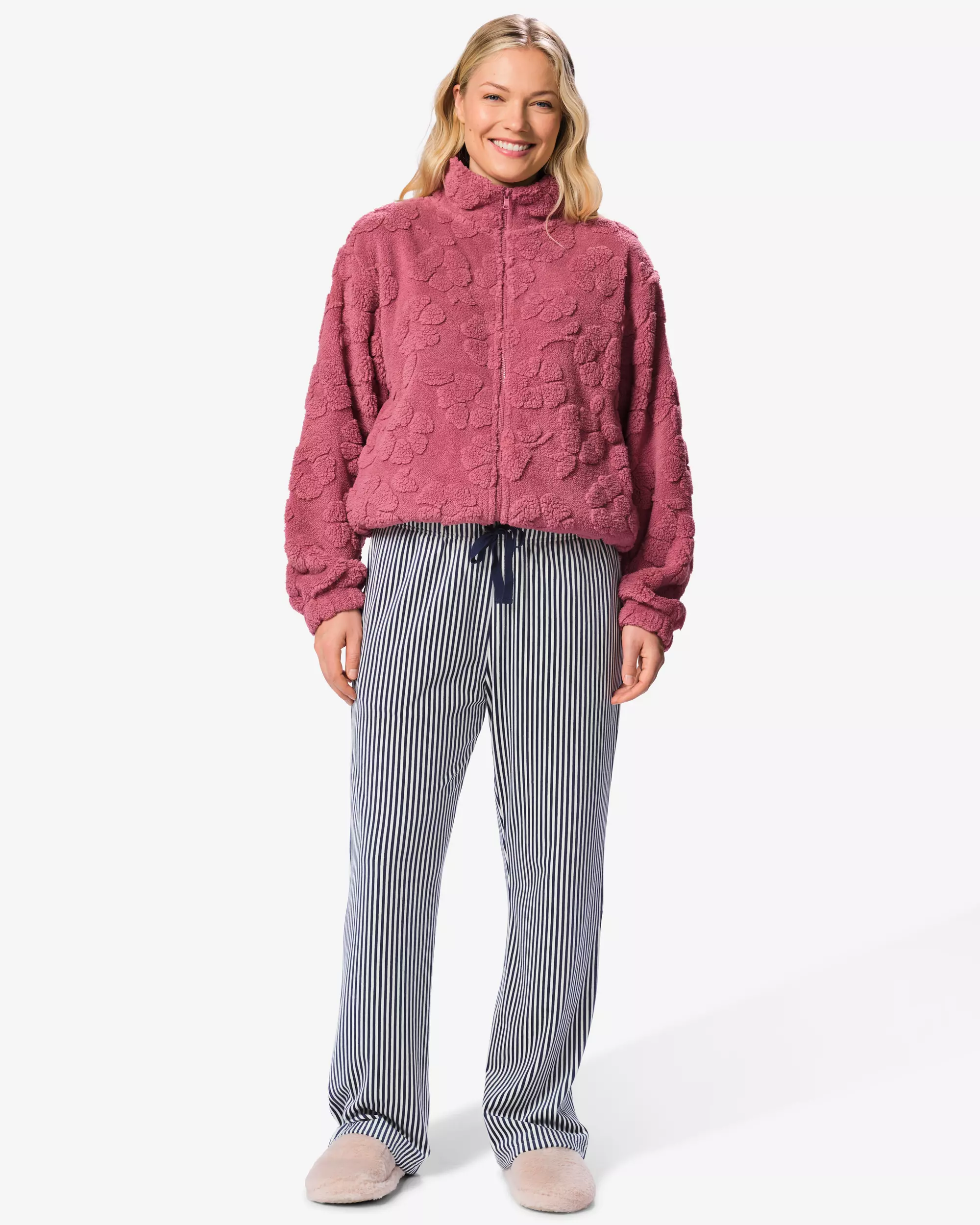 Damen-Pyjamahose, Velours, gestreift