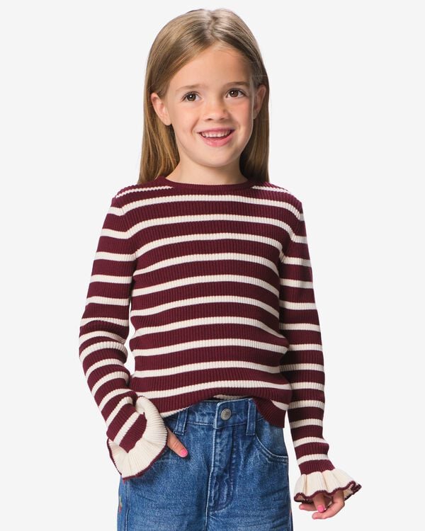 pull enfant en maille fine &agrave; rayures c&ocirc;tel&eacute;es bordeaux bordeaux - 30846731BURGUNDYRED - HEMA