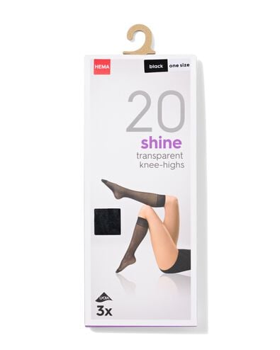 3-pak glans kniekousen 20 denier zwart one size - 4022531 - HEMA