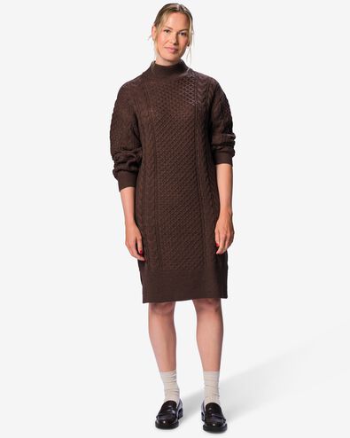 Damenkleid Zelda, Regular Fit, Zopfmuster, Grobstrick, Acryl braun braun - 36214640BROWN - HEMA