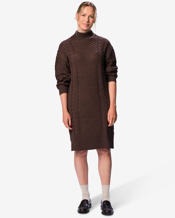 robe femme Zelda coupe classique torsad&eacute; maille grossi&egrave;re acrylique marron marron - 36214640BROWN - HEMA