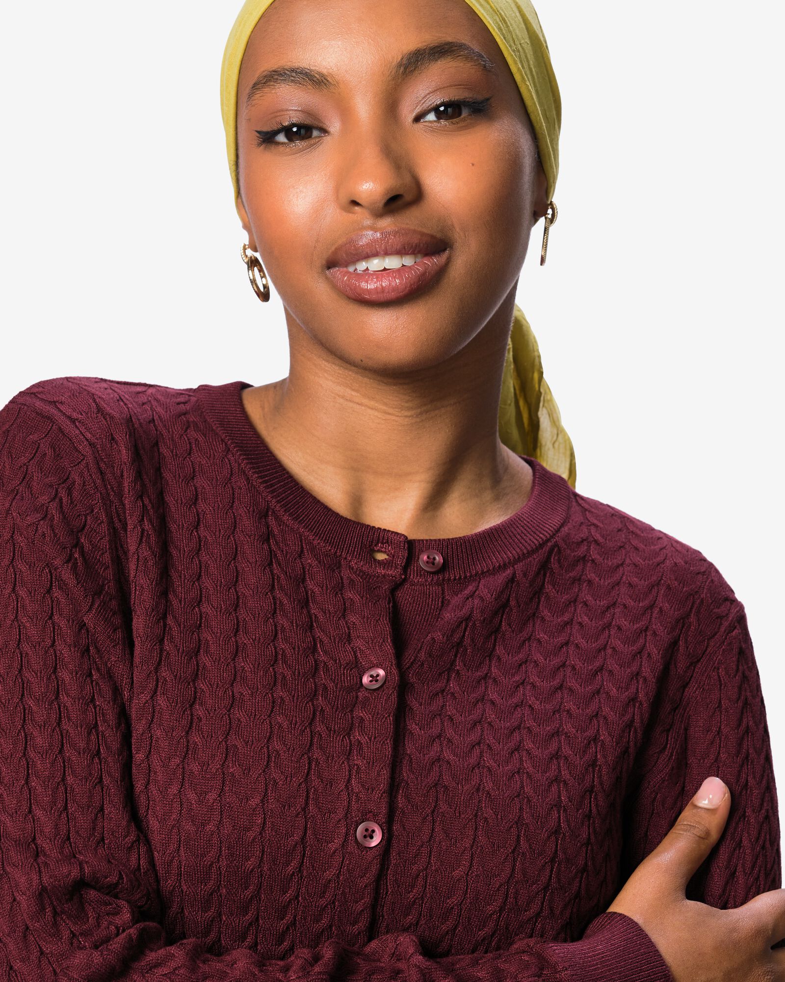 damesvest kabel bordeauxrood bordeauxrood - 36213880BURGUNDYRED - HEMA