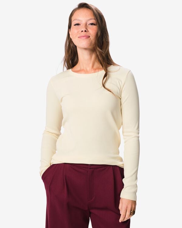 Damen-T-Shirt Clara, gerippt, Baumwolle eierschalenfarben eierschalenfarben - 36307770OFFWHITE - HEMA