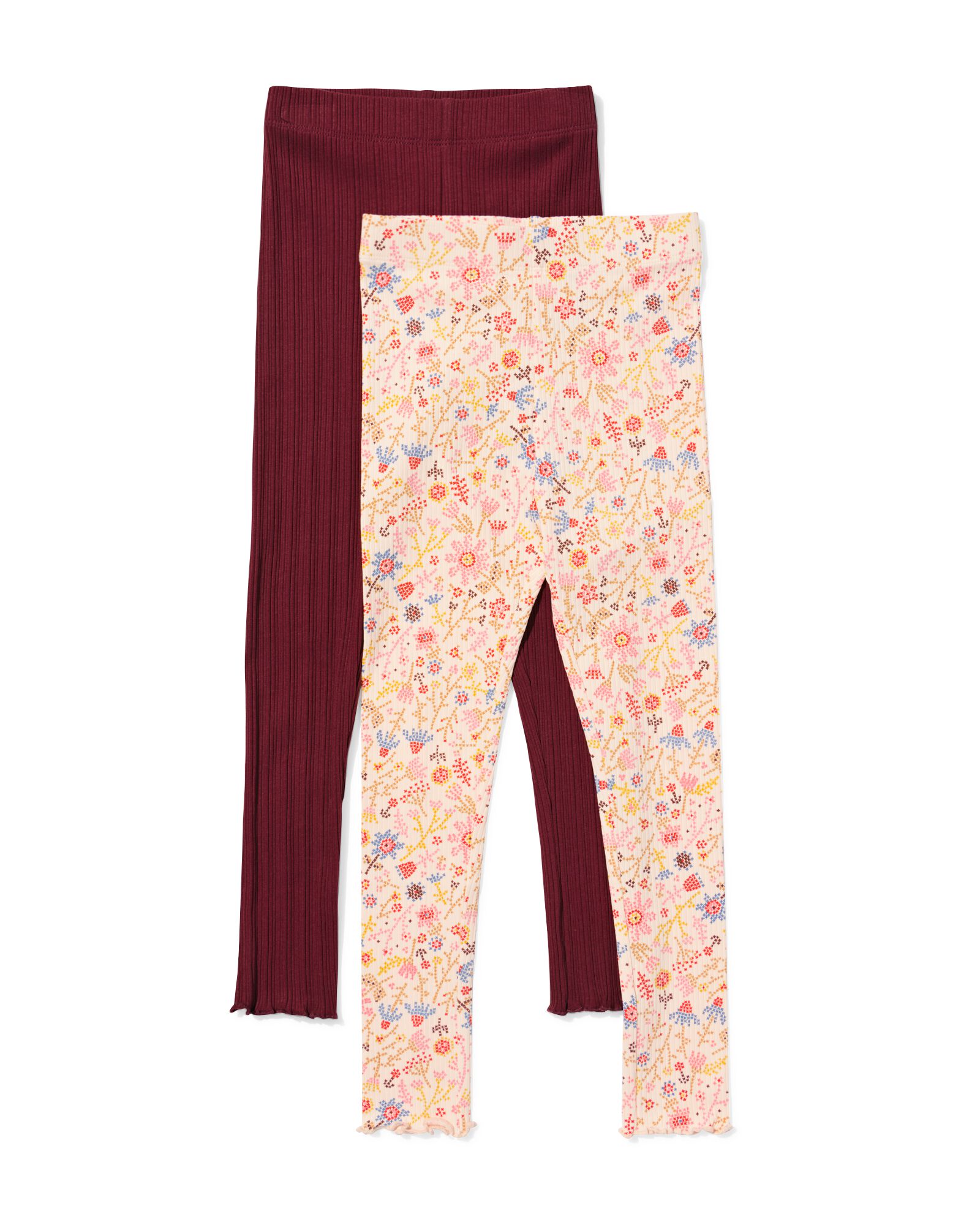 leggings enfant ajust&eacute;s c&ocirc;tel&eacute;s fleurs - lot de 2 bordeaux bordeaux - 30829408BURGUNDYRED - HEMA