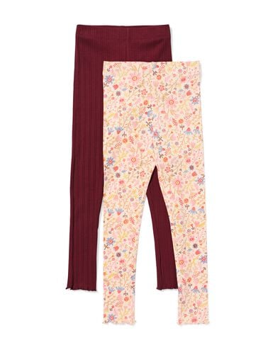 leggings enfant ajust&eacute;s c&ocirc;tel&eacute;s fleurs - lot de 2 bordeaux bordeaux - 30829408BURGUNDYRED - HEMA