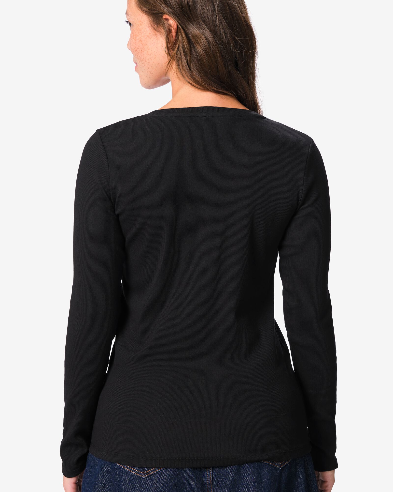 dames T-shirt Clara rib katoen zwart zwart - 36307760BLACK - HEMA