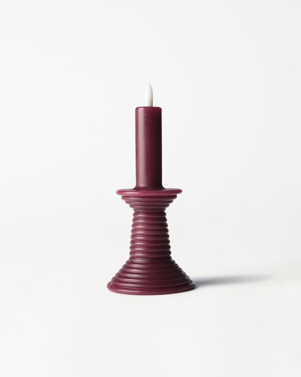 led vormkaars kandelaar ⌀7.6x18cm rustiek aubergine - 13550225 - HEMA