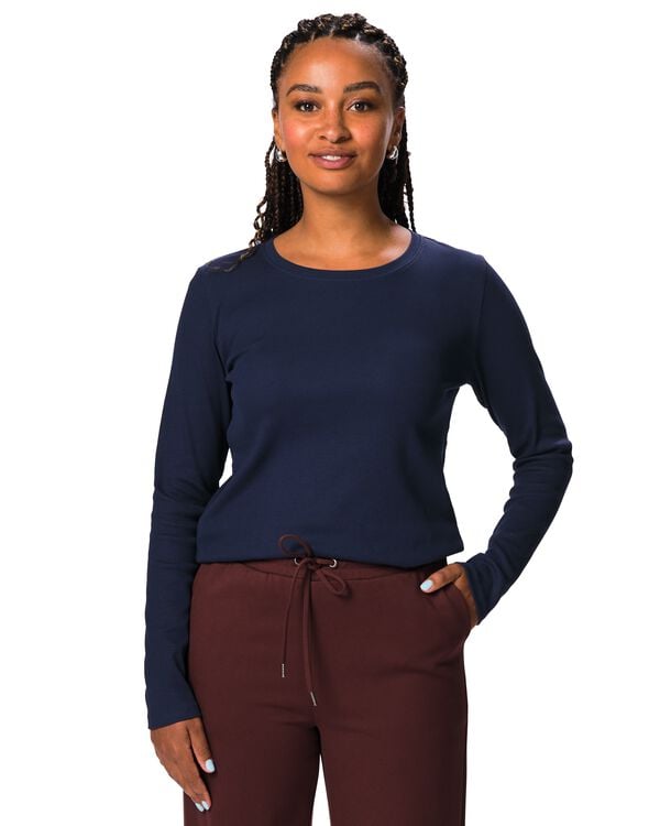 Damen-T-Shirt, gerippt, Baumwolle dunkelblau dunkelblau - 36306270DARKBLUE - HEMA