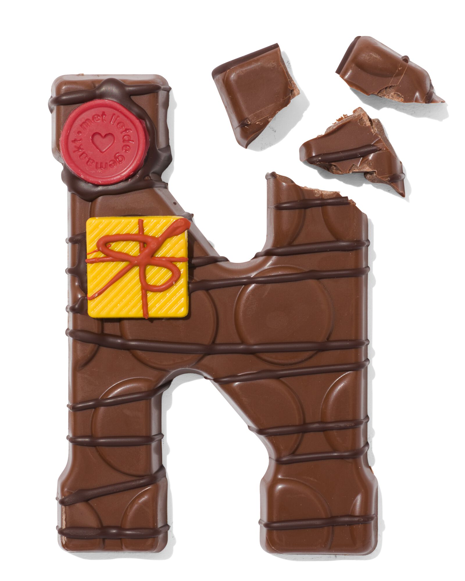 Lettre en chocolat d&eacute;cor&eacute;e &agrave; la main lait N 180g N lait - 24427414 - HEMA