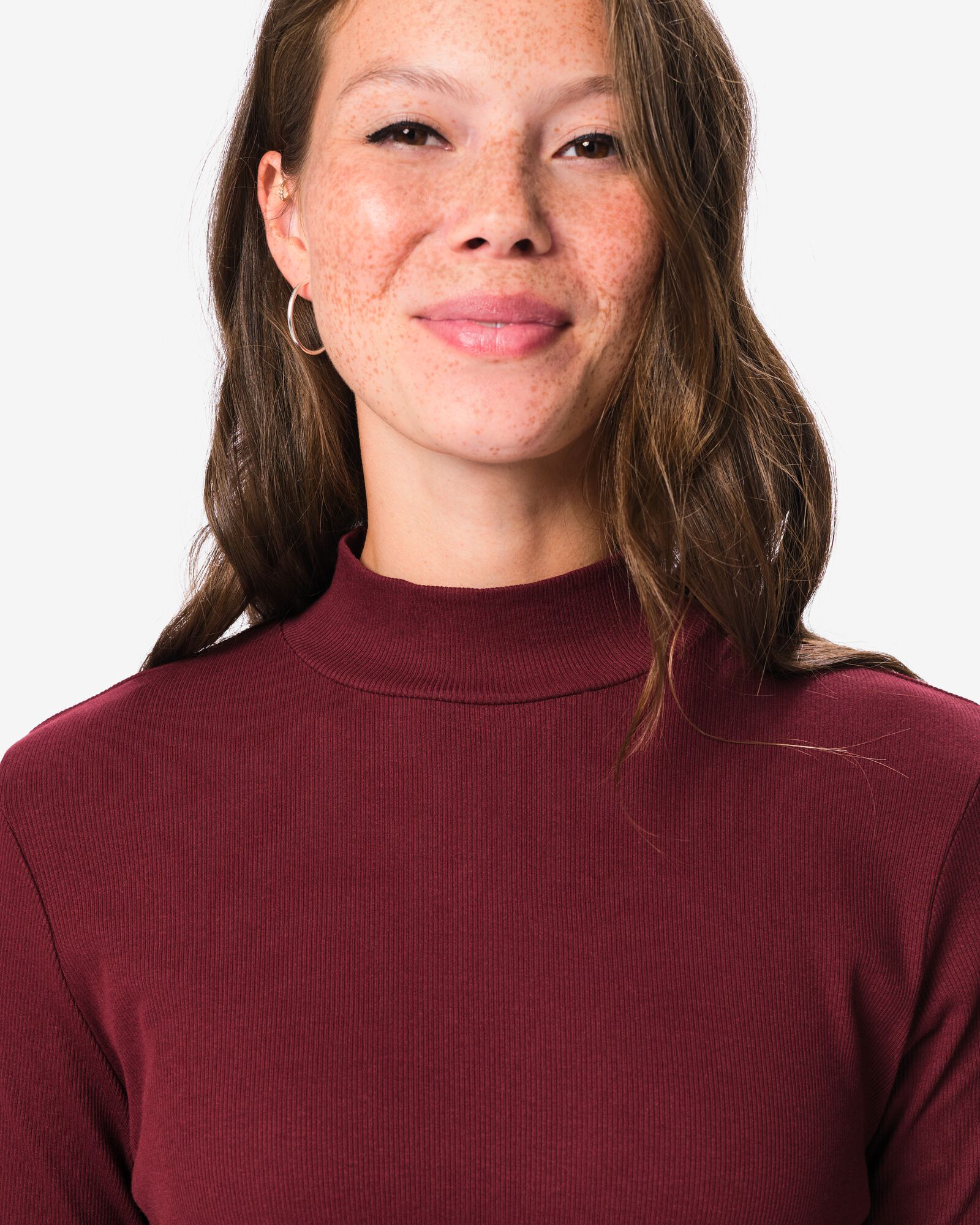 Damen-T-Shirt, gerippt bordeauxrot bordeauxrot - 36306370BURGUNDYRED - HEMA