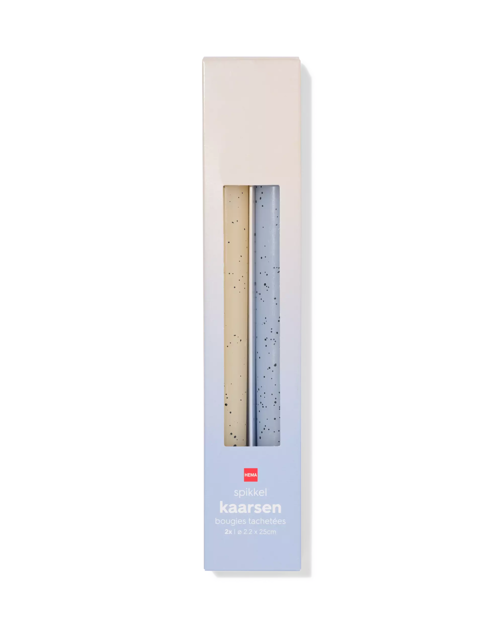 bougies longues ⌀2,2x25cm moucheture ivoire-bleu clair - 2 pièces