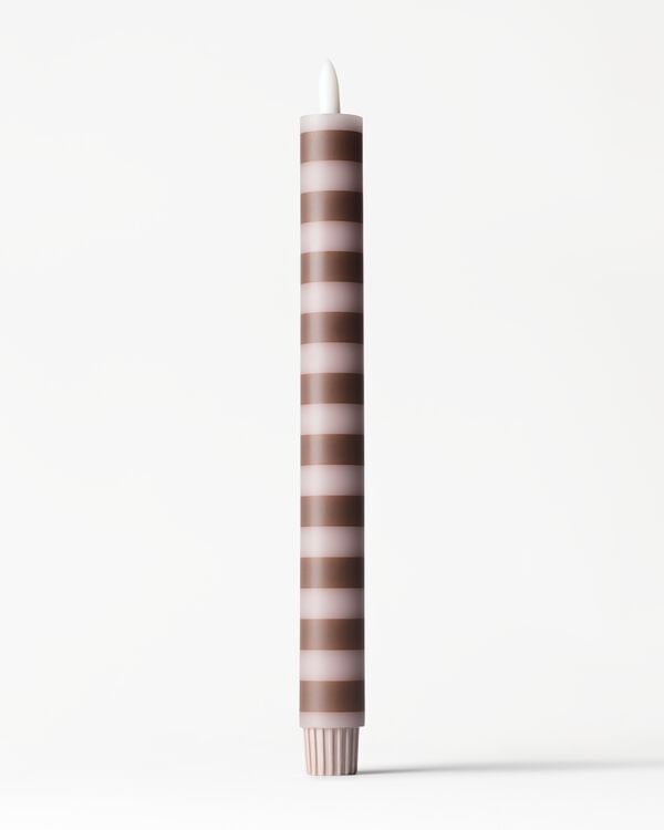 bougie de table led ⌀2,5 x 27,3 cm rayures marron-naturel - 13550208 - HEMA
