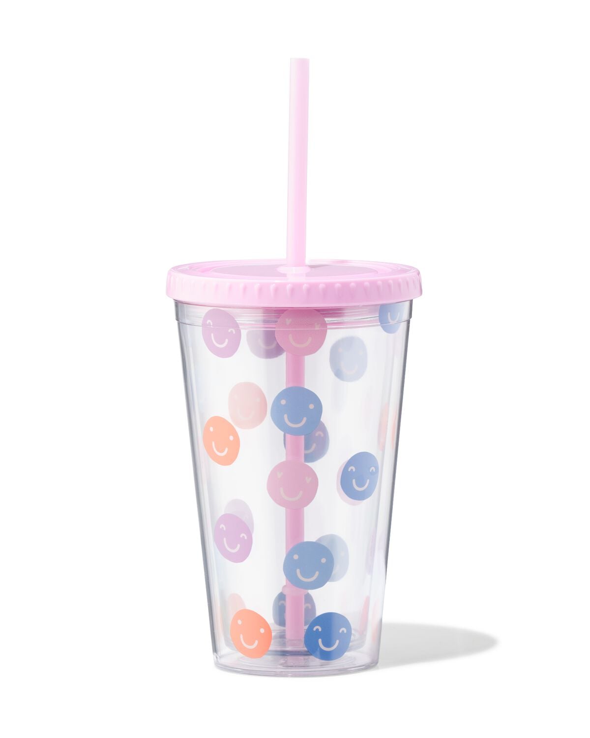 Trinkbecher mit Strohhalm 450 ml, Gesichter