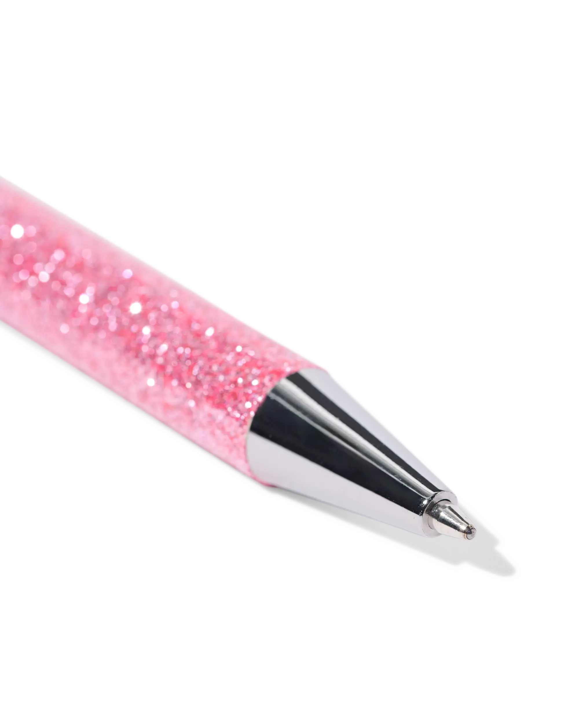 balpen roze glitter blauwschrijvend