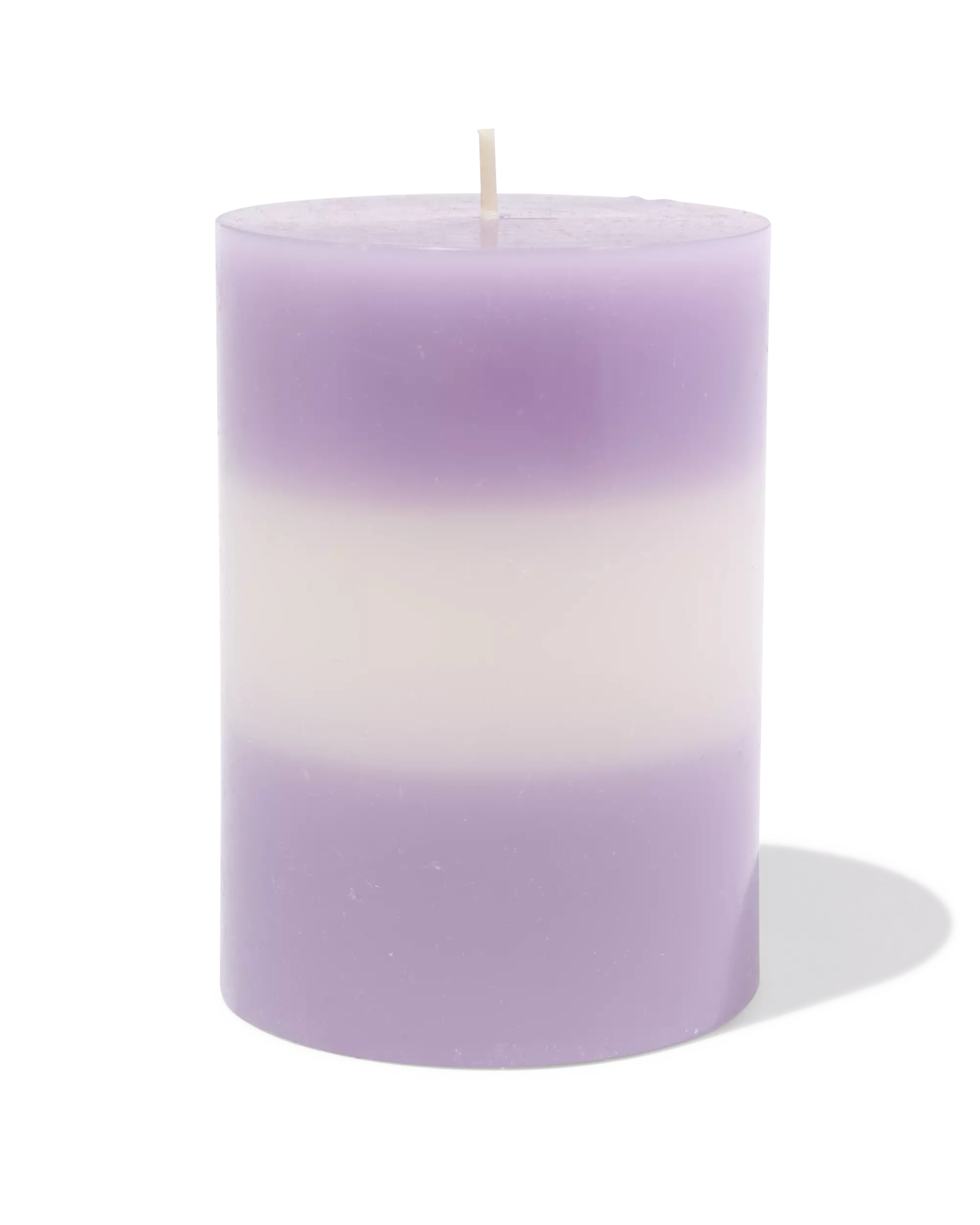 bougie cylindrique ⌀7x10cm rayures lilas-ivoire