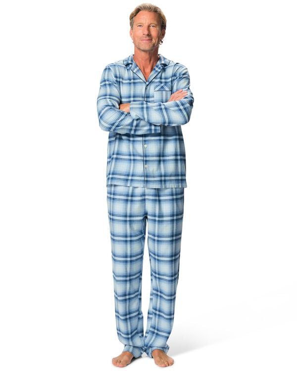 pyjama homme carreaux bleu moyen bleu moyen - 23634440MIDBLUE - HEMA