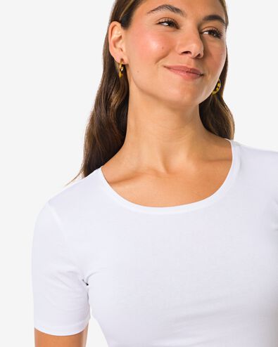 t-shirt femme slim fit col rond blanc blanc - 36398007WHITE - HEMA