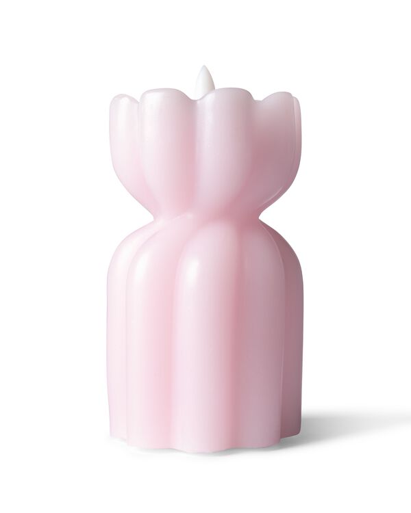 bougie LED en forme de diabolo ⌀6,5 x 11,5 cm nervur&eacute;e rose p&acirc;le - 13550218 - HEMA