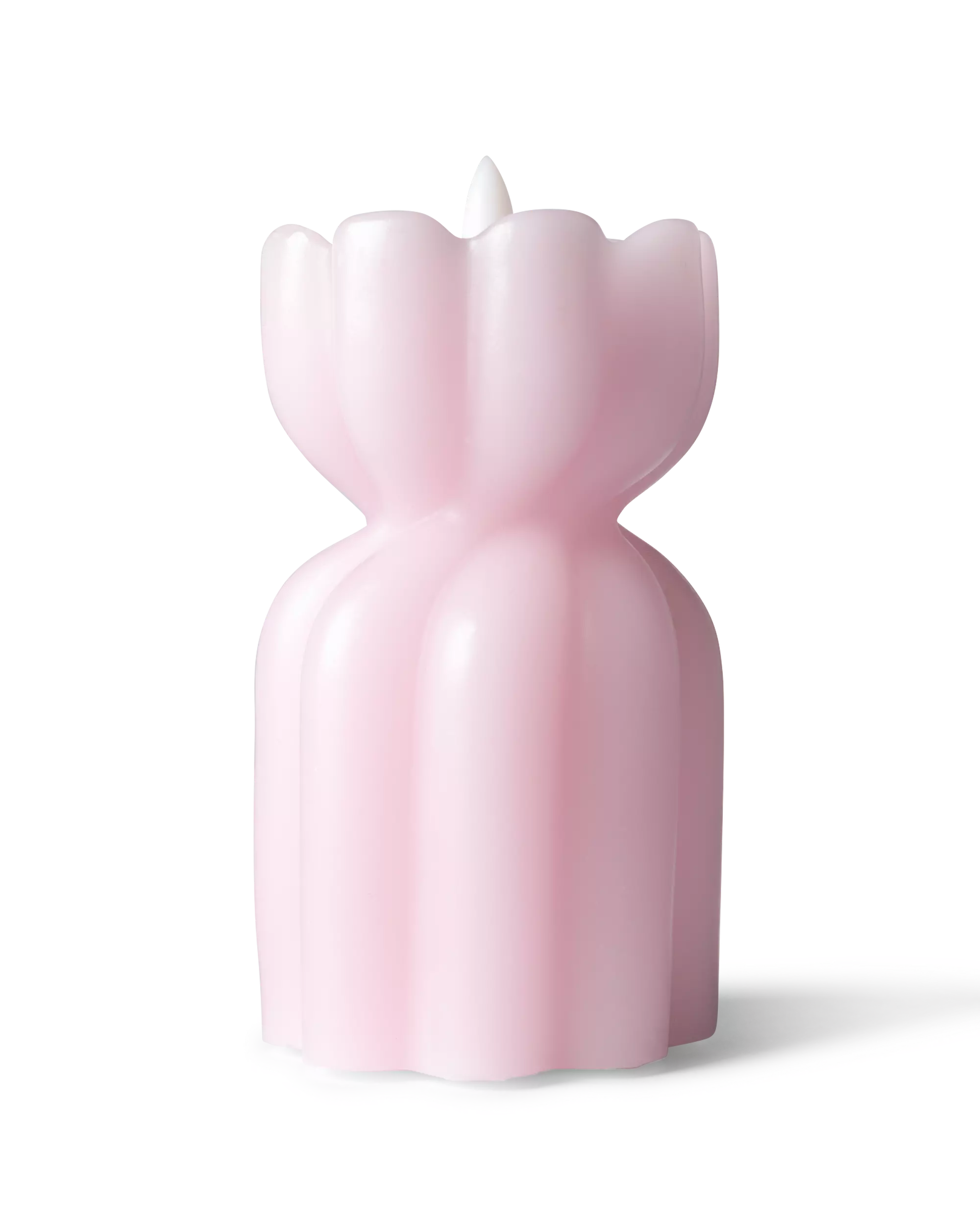 bougie LED en forme de diabolo ⌀6,5 x 11,5 cm nervurée rose pâle