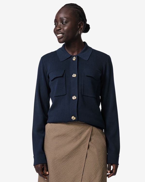damesvest fijngebreid knopen donkerblauw donkerblauw - 36214430DARKBLUE - HEMA