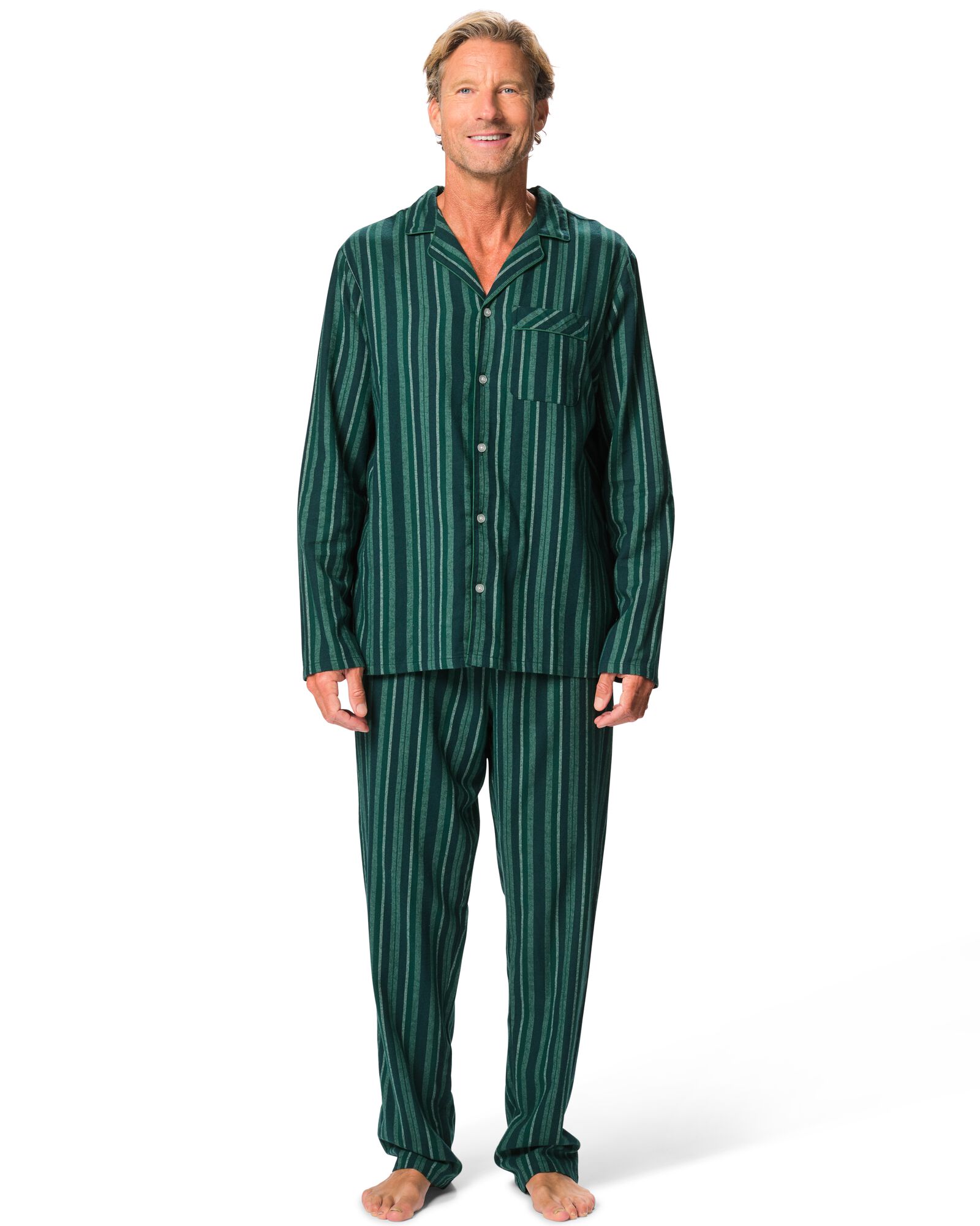 Herrenpyjama, gestreift dunkelblau dunkelblau - 23634450DARKBLUE - HEMA