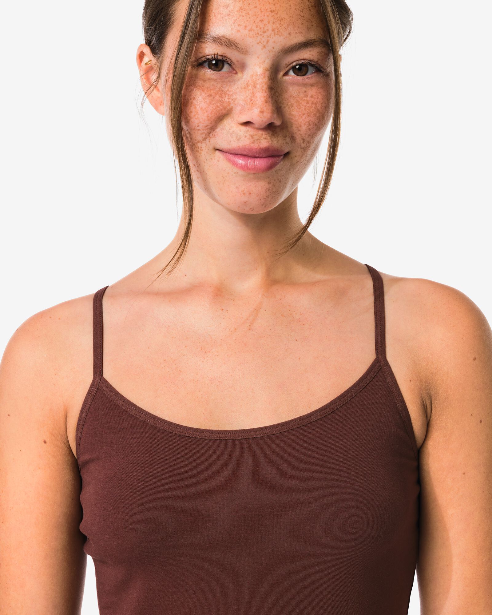 d&eacute;bardeur femme coton bretelles spaghetti marron fonc&eacute; marron fonc&eacute; - 19631504DARKBROWN - HEMA