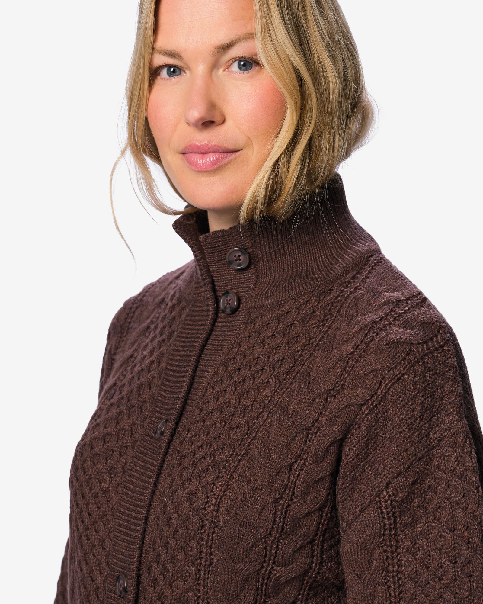 damesvest Zelda kabel grofgebreid bruin bruin - 36214570BROWN - HEMA
