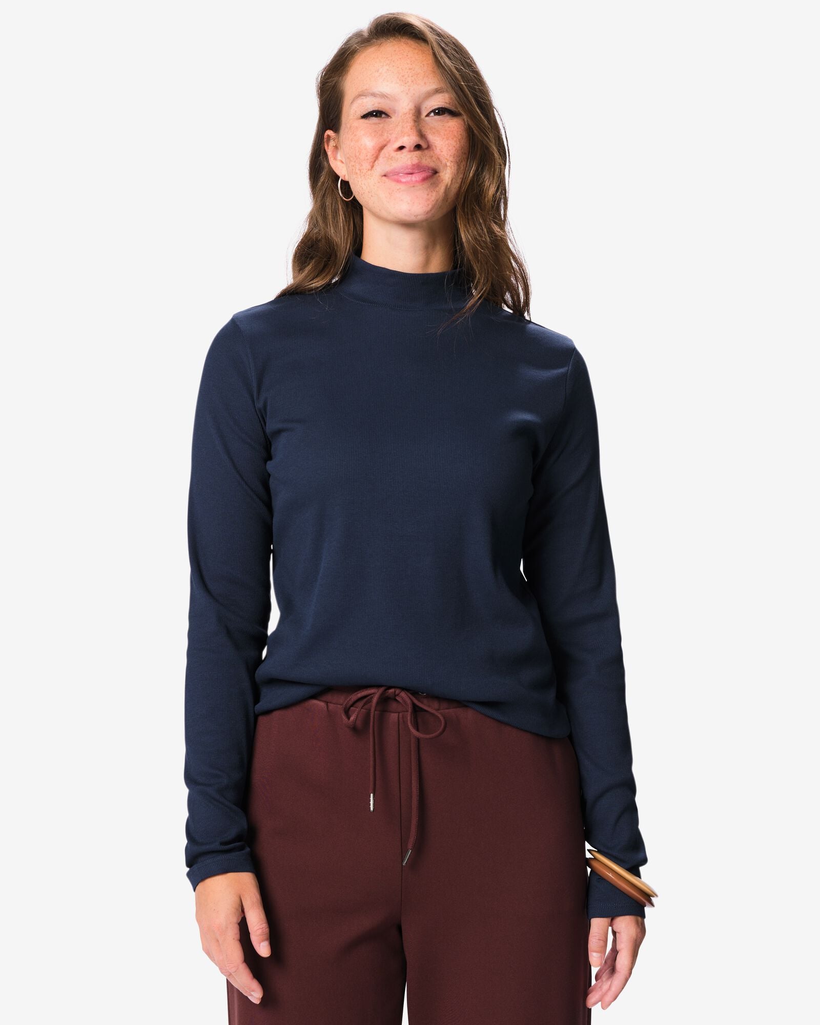 Damen-T-Shirt, Regular Fit, gerippt dunkelblau dunkelblau - 36306390DARKBLUE - HEMA
