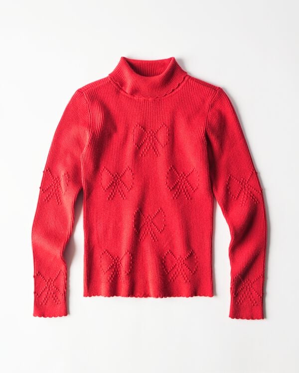 t-shirt enfant maille fine c&ocirc;tel&eacute;e petits c&oelig;urs rouge rouge - 30890818RED - HEMA