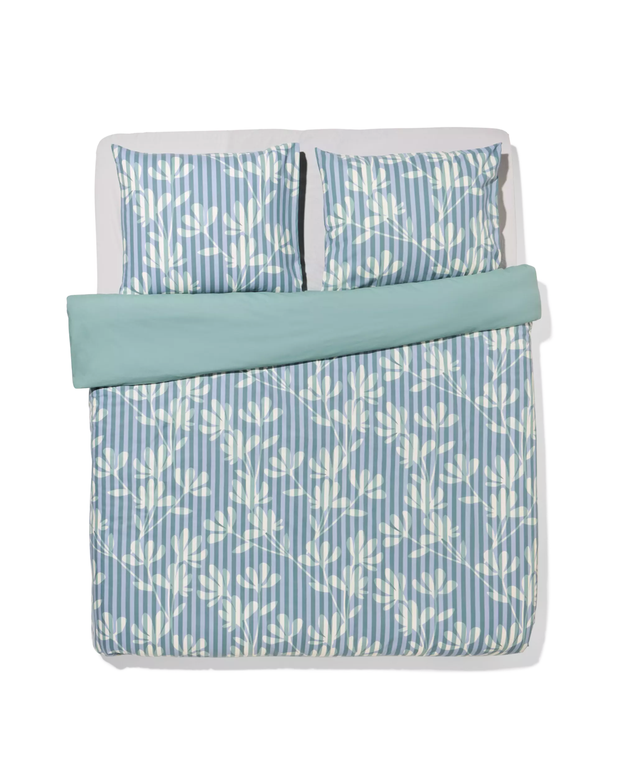 housse de couette 200x200/220cm coton doux rayé vert-bleu