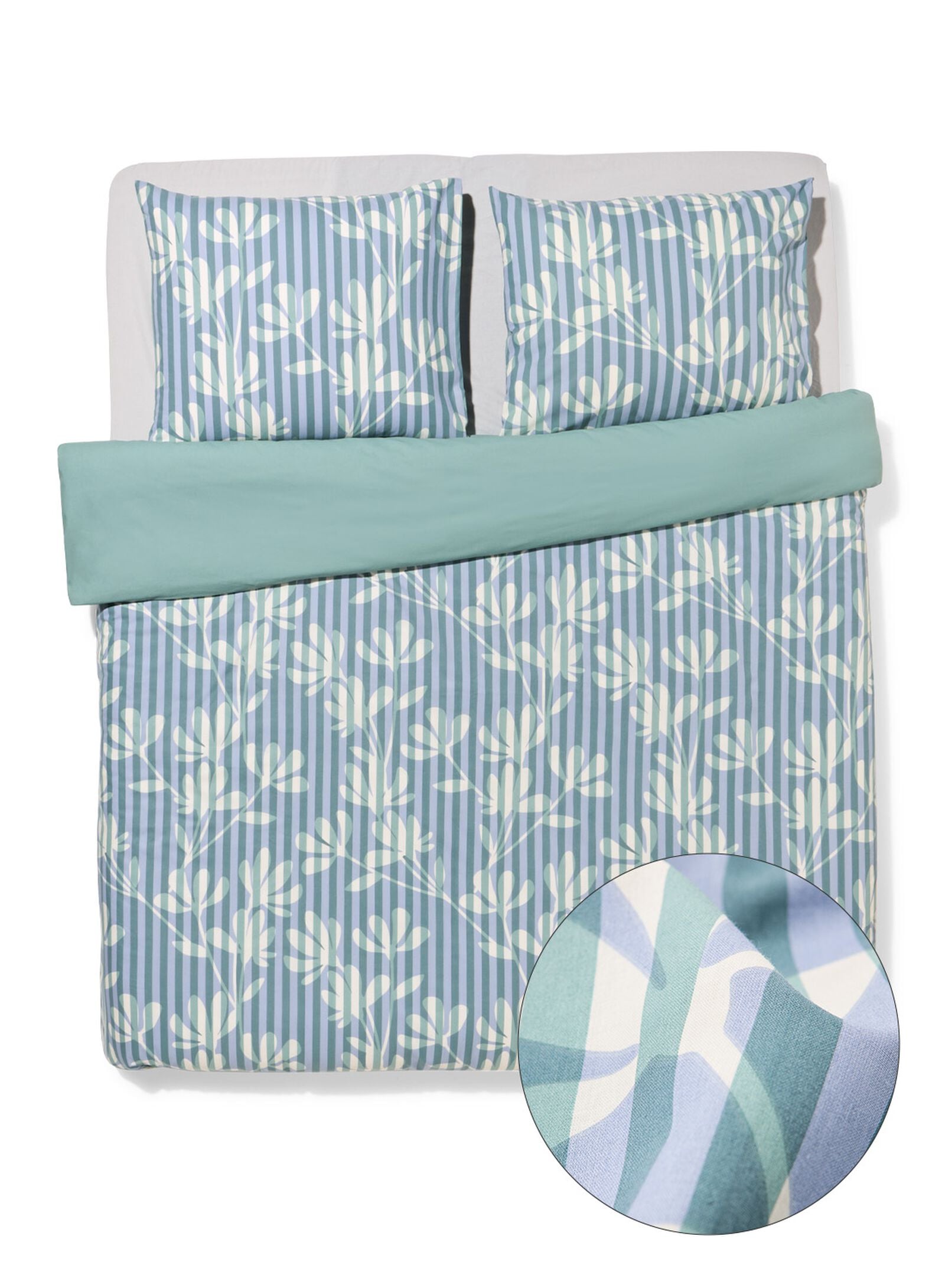housse de couette 200x200/220cm coton doux ray&eacute; vert-bleu - 5720205 - HEMA