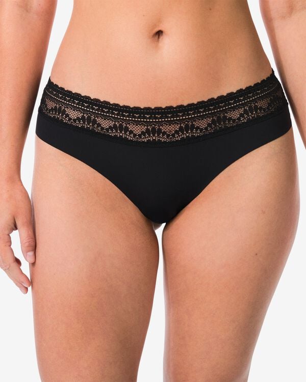 dames brazilian micro met kanten tailleband zwart