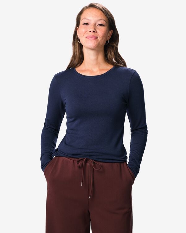 dames T-shirt acryl jersey thermo donkerblauw donkerblauw - 36307580DARKBLUE - HEMA