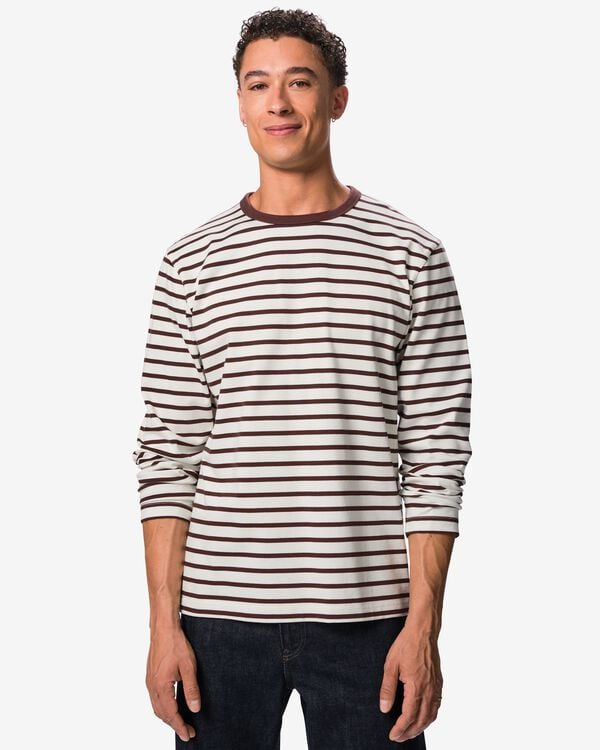 heren T-shirt jersey strepen gebroken wit